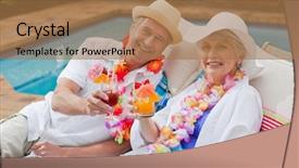  Presentation with cocktail - Audience pleasing PPT theme consisting of vacation getaway - mature couple drinking a cocktail backdrop and a coral colored foreground