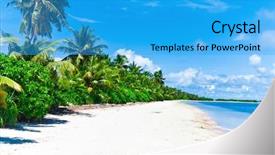  Presentation with paradise - Amazing PPT theme having vacation getaway - palm beach paradise backdrop and a cyan colored foreground