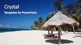  Presentation with perfect - PPT layouts consisting of vacation getaway - perfect tropical beach with sun background and a ocean colored foreground