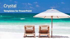  Presentation with chairs - PPT theme with vacation getaway - two chairs and umbrella background and a teal colored foreground