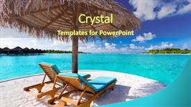  Presentation with chairs - Slides enhanced with vacation getaway - two chairs and umbrella background and a tawny brown colored foreground
