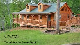  Presentation with vacation - Colorful PPT theme enhanced with vacation home made of logs backdrop and a seafoam green colored foreground