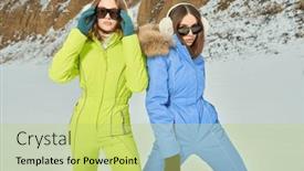  Presentation with ski - Slide set enhanced with vacation-in-a-ski-resort background and a yellow colored foreground