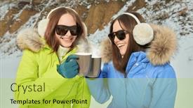  Presentation with ski - Slides featuring vacation-in-a-ski-resort background and a yellow colored foreground