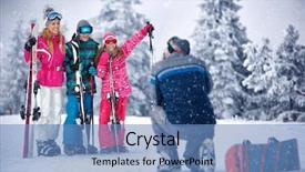  Presentation with snow mountain - Theme featuring vacation in snow mountain background and a teal colored foreground