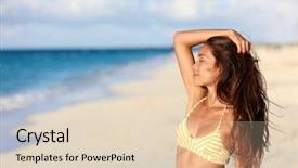  Presentation with tropical beach sunset - PPT theme consisting of vacation in yellow swimsuit top background and a lemonade colored foreground