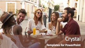  Presentation with vacation - Theme featuring vacation laughing outside a cafe background and a tawny brown colored foreground