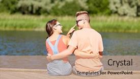 Presentation with teenage love - Cool new PPT theme with vacation love and people concept backdrop and a coral colored foreground