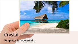  Presentation with old photographs black and white - Beautiful PPT theme featuring vacation memories - photography in hand my photo backdrop and a lemonade colored foreground