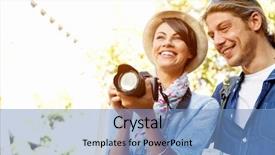  Presentation with memories - PPT layouts having vacation memories - smiling couple with the camera background and a teal colored foreground