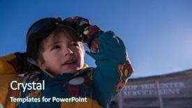  Presentation with ski - Beautiful presentation theme featuring vacation on beautiful alpine mountain backdrop and a  colored foreground