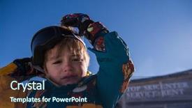  Presentation with ski - Cool new presentation design with vacation on beautiful alpine mountain backdrop and a navy blue colored foreground