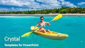  Presentation with kayaking - Audience pleasing theme consisting of vacation on tropical fiji backdrop and a teal colored foreground