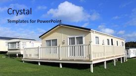  Presentation with caravan - Slide deck with vacation or holiday caravan park background and a light blue colored foreground