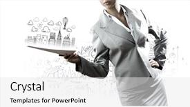  Presentation with new idea innovation - Amazing PPT theme having vacation plans - businesswoman against sketch background new backdrop and a  colored foreground