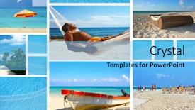  Presentation with vacation visit - Colorful slide deck enhanced with vacation theme collage backdrop and a light blue colored foreground