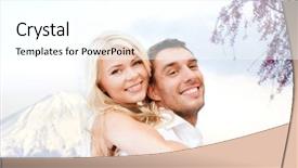  Presentation with honeymoon - PPT theme consisting of vacation travel honeymoon people and tourism concept - happy couple having fun over fuji mountain background background and a white colored foreground