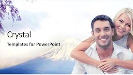  Presentation with honeymoon - Colorful PPT layouts enhanced with vacation travel honeymoon people and tourism concept - happy couple having fun over fuji mountain background backdrop and a cream colored foreground