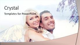  Presentation with honeymoon - PPT theme consisting of vacation travel honeymoon people and tourism concept - happy couple having fun over fuji mountain background background and a white colored foreground