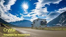  Presentation with caravan - Colorful slides enhanced with vacation travel rv holiday trip backdrop and a coral colored foreground