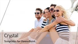  Presentation with travel friends - Slides having vacation travel sea friendship background and a soft green colored foreground