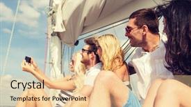  Presentation with travel friends - Slide deck featuring smiling friends sitting on yacht background and a lemonade colored foreground