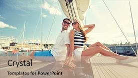  Presentation with people voting election canada - Slide deck having adventure trip ship - vacation travel sea friendship background and a coral colored foreground