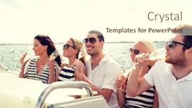  Presentation with travel friends - Audience pleasing presentation consisting of vacation travel sea friendship and people concept - smiling friends with glasses of champagne on yacht backdrop and a cream colored foreground