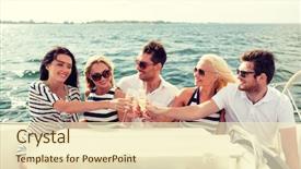  Presentation with travel friends - Audience pleasing presentation design consisting of vacation travel sea friendship backdrop and a cream colored foreground