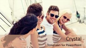  Presentation with travel friends - Presentation design enhanced with vacation travel sea friendship background and a coral colored foreground
