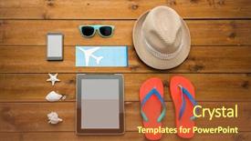  Presentation with tourism - Amazing PPT layouts having vacation travel tourism technology and objects concept - close up of tablet pc computer and travel stuff backdrop and a red colored foreground