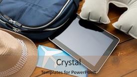  Presentation with personal - Presentation with vacation travel tourism technology and objects concept - close up of tablet pc computer and traveler personal stuff background and a coral colored foreground