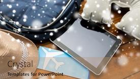  Presentation with personal - Amazing PPT theme having vacation travel tourism technology and objects concept - close up of tablet pc computer and traveler personal stuff backdrop and a coral colored foreground