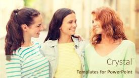 Presentation with weekend - PPT layouts having vacation weekend leisure and friendship concept - smiling teenage girls on street background and a cream colored foreground