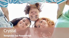  Presentation with weekend - PPT theme consisting of vacation weekend leisure and friendship concept - smiling happy young women or teenage girls on city street background and a coral colored foreground