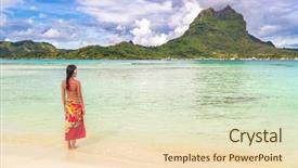  Presentation with paradise island - Slide set enhanced with vacation woman walking in polynesia background and a lemonade colored foreground