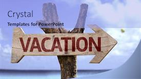  Presentation with vacation - PPT theme enhanced with vacation-wooden-sign background and a light blue colored foreground