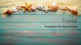  Presentation with sea shells - Presentation theme having vacations-and-summer-time-concept background and a light gray colored foreground