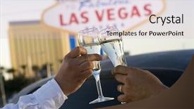  Presentation with signboard - Beautiful slide deck featuring vacations las vegas - close-up of hands toasting backdrop and a lemonade colored foreground
