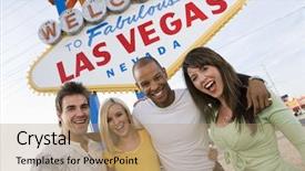  Presentation with las vegas - Slide set having vacations las vegas - friends in front background and a coral colored foreground