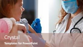  Presentation with vaccination - Colorful slides enhanced with vaccination-of-children-doctor-examining backdrop and a coral colored foreground