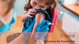 Presentation with vaccination - Colorful presentation design enhanced with vaccination-of-children-doctor-examining backdrop and a coral colored foreground