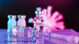  Presentation with medical vaccine - Cool new presentation theme with vaccine-bottle-with-a-label backdrop and a light blue colored foreground