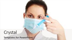  Presentation with h1n1 - Beautiful PPT theme featuring vaccine h1n1 - young nurse in mask backdrop and a light gray colored foreground
