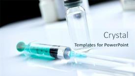  Presentation with vaccine - PPT theme featuring vaccine-in-vial-with-syringe background and a sky blue colored foreground