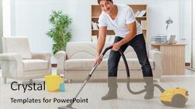  Presentation with helping man - Colorful presentation design enhanced with vacuum cleaner - man husband cleaning the house backdrop and a mint green colored foreground