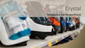 Presentation with electronics - Slide deck consisting of vacuum-cleaners-in-electronics-store background and a mint green colored foreground