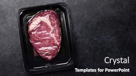  Presentation with beef steak bbq strip steak - PPT layouts featuring vacuum-packed-beef-steak-raw background and a black colored foreground