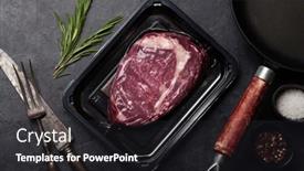  Presentation with cooking utensils - Slides consisting of vacuum-packed-beef-steak-ribeye background and a dark gray colored foreground