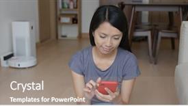  Presentation with mobile robot - Presentation design enhanced with vacuum robot cleaner at home background and a gray colored foreground